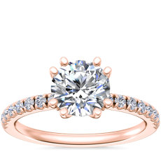 NEW Double Prong Secret Pavé Diamonds Engagement Ring in 18k Rose Gold